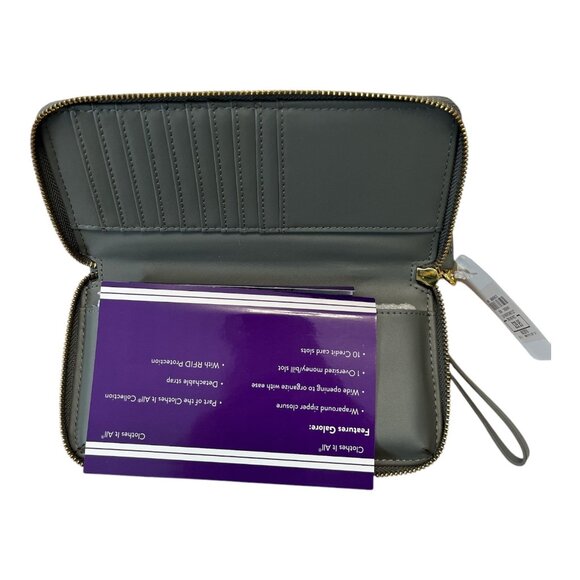 NWT Joy Mangano “Clothes It All” Leather RFID Wristlet Wallet – Gray - Picture 2 of 4